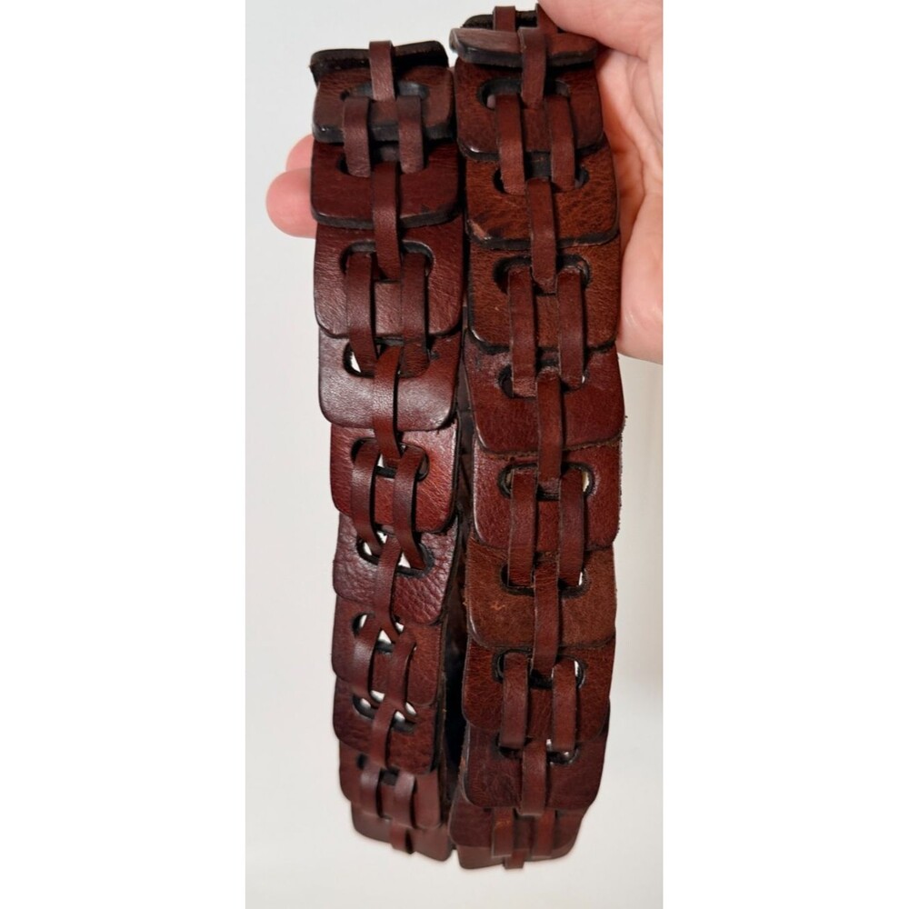 Linked Laced Leather Ladder Belt Western Rodeo Office Y2K Boho Hippie VTG Sz38 - Picture 2 of 8